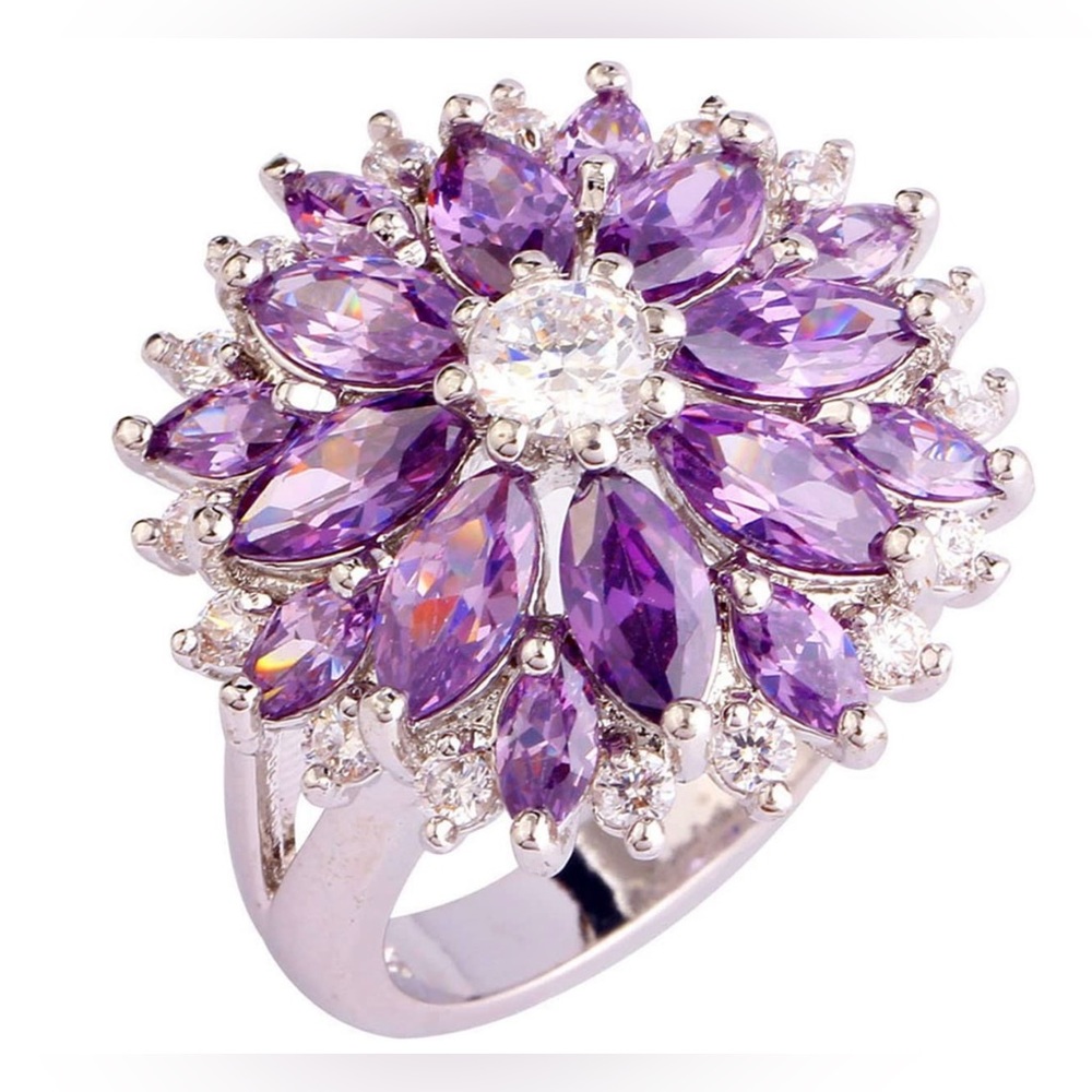 Imitation Diamond and Amethyst Cocktail Ring
